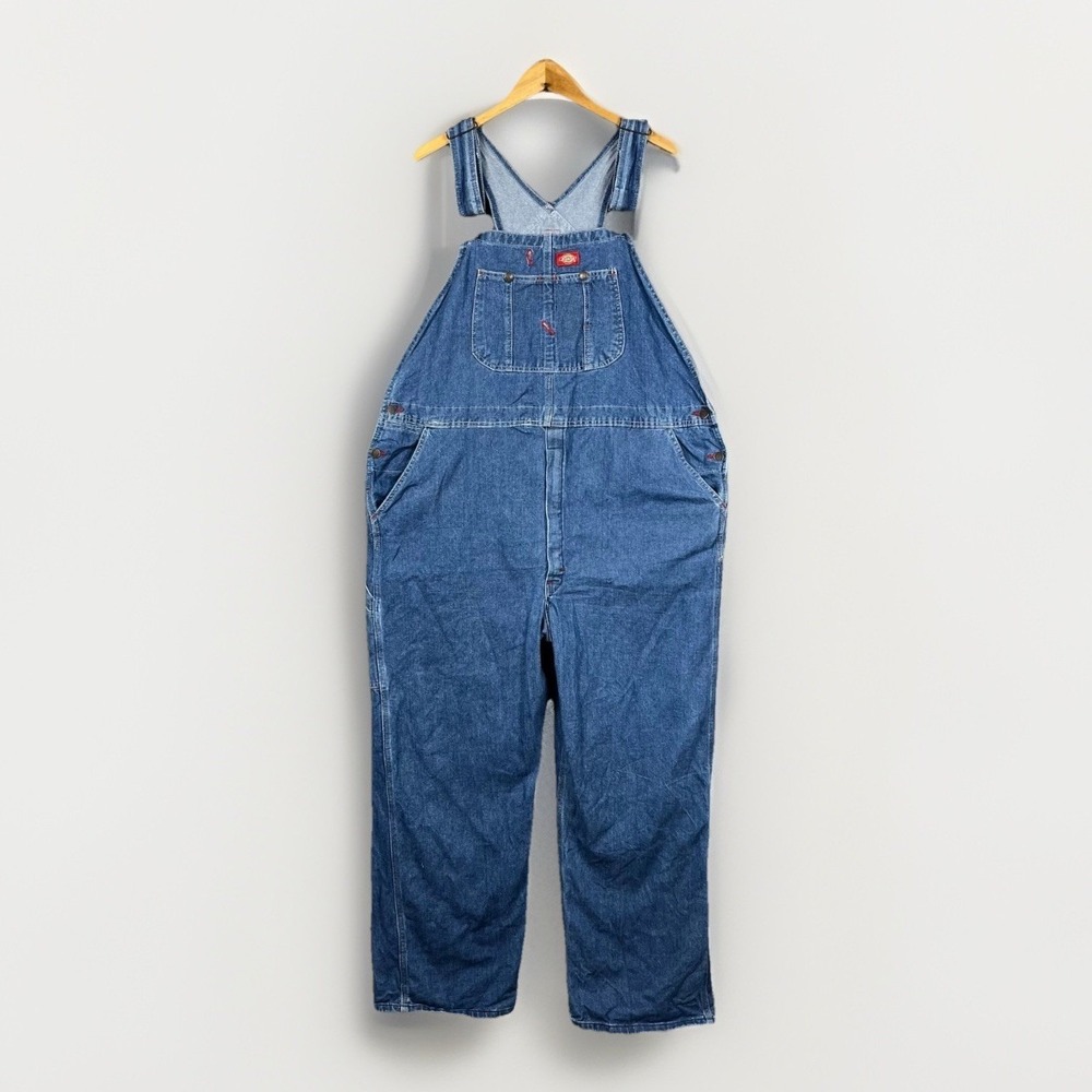 Dickies Bib Overalls Mens Size 42x30 Blue Denim Carpenter Workwear Ranch Prairie
